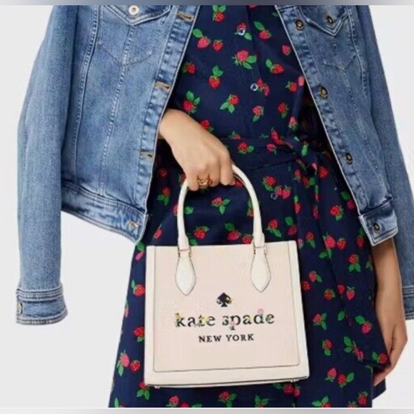 Kate Spade garden logo Ellie small embroidery canvas tote - Picture 6 of 7